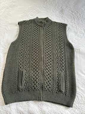 Blarney woolen mills Ireland Aran Gilet men’s green zip up sweater vest XXL